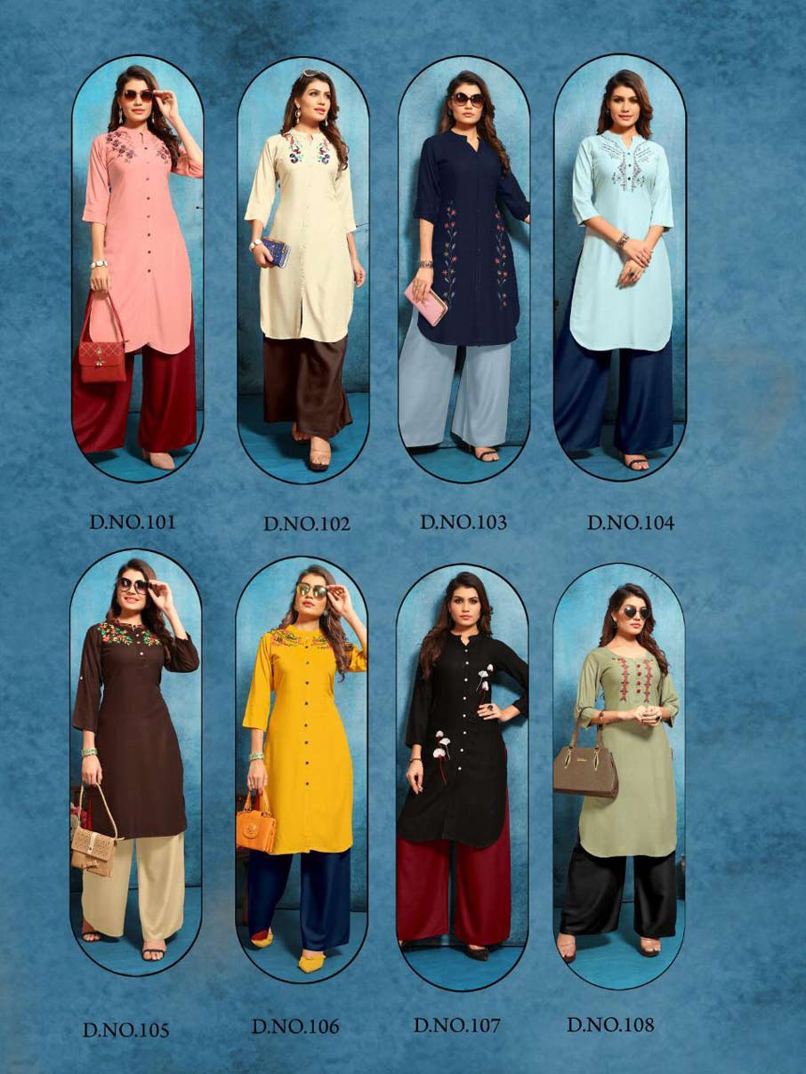 Queen Vol-1 Trendy Design Rayon Palazzo Slit Kurti Queen Vol-1 Trendy Design Rayon Palazzo Slit Kurti